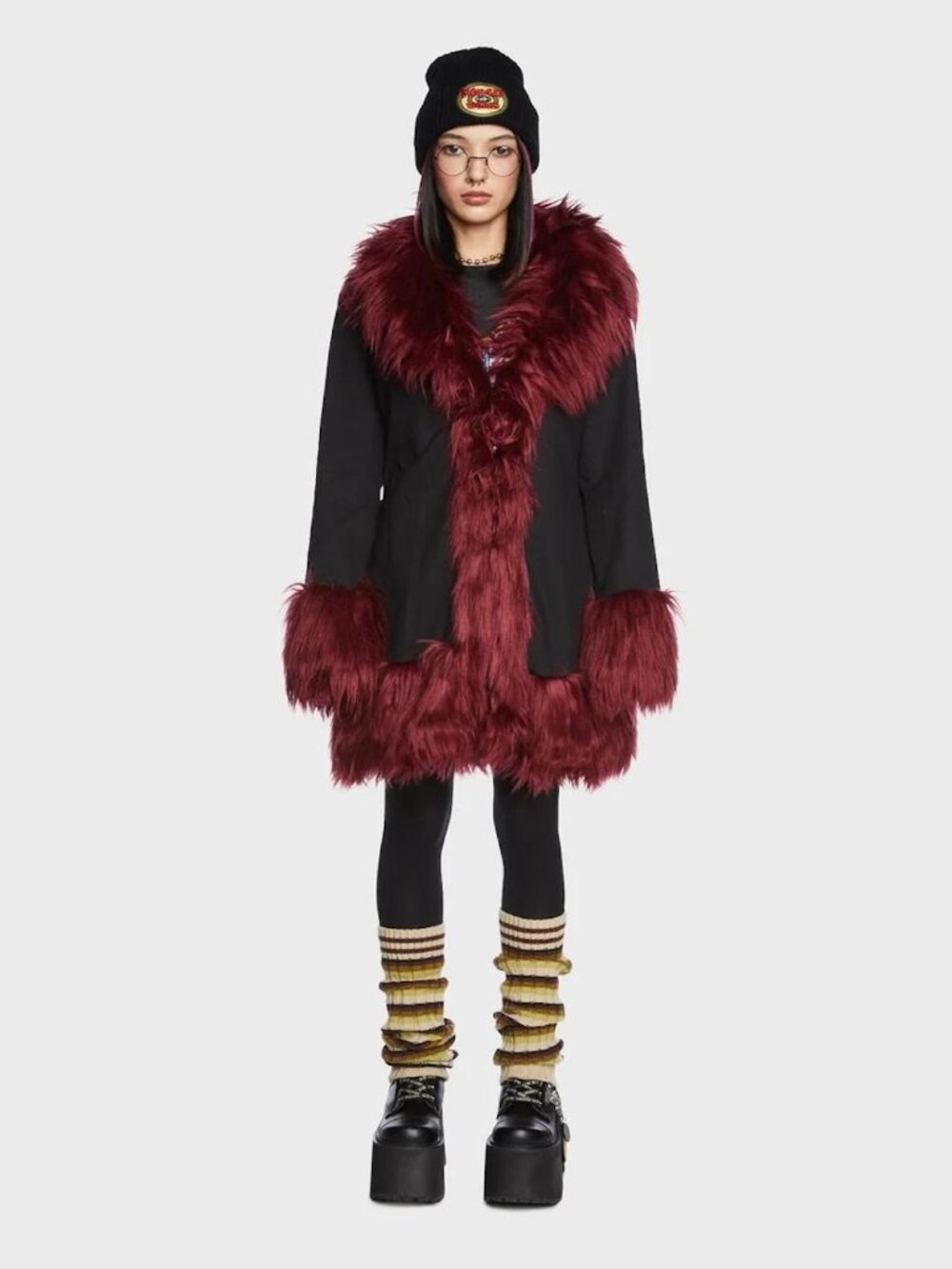 Dolls Kill X Daria Faux Fur Coat Black XXL NWT